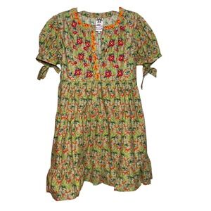 ROOPA PEMMARAJU Cotton Floral Embroidered Tiered Mini Dress M